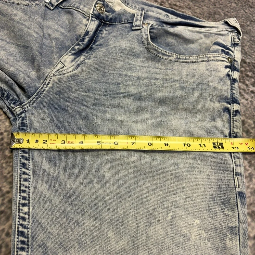 True Religion Ricky Jeans Relaxed Straight 42x33 Acid Wash Blue Flap Pockets
